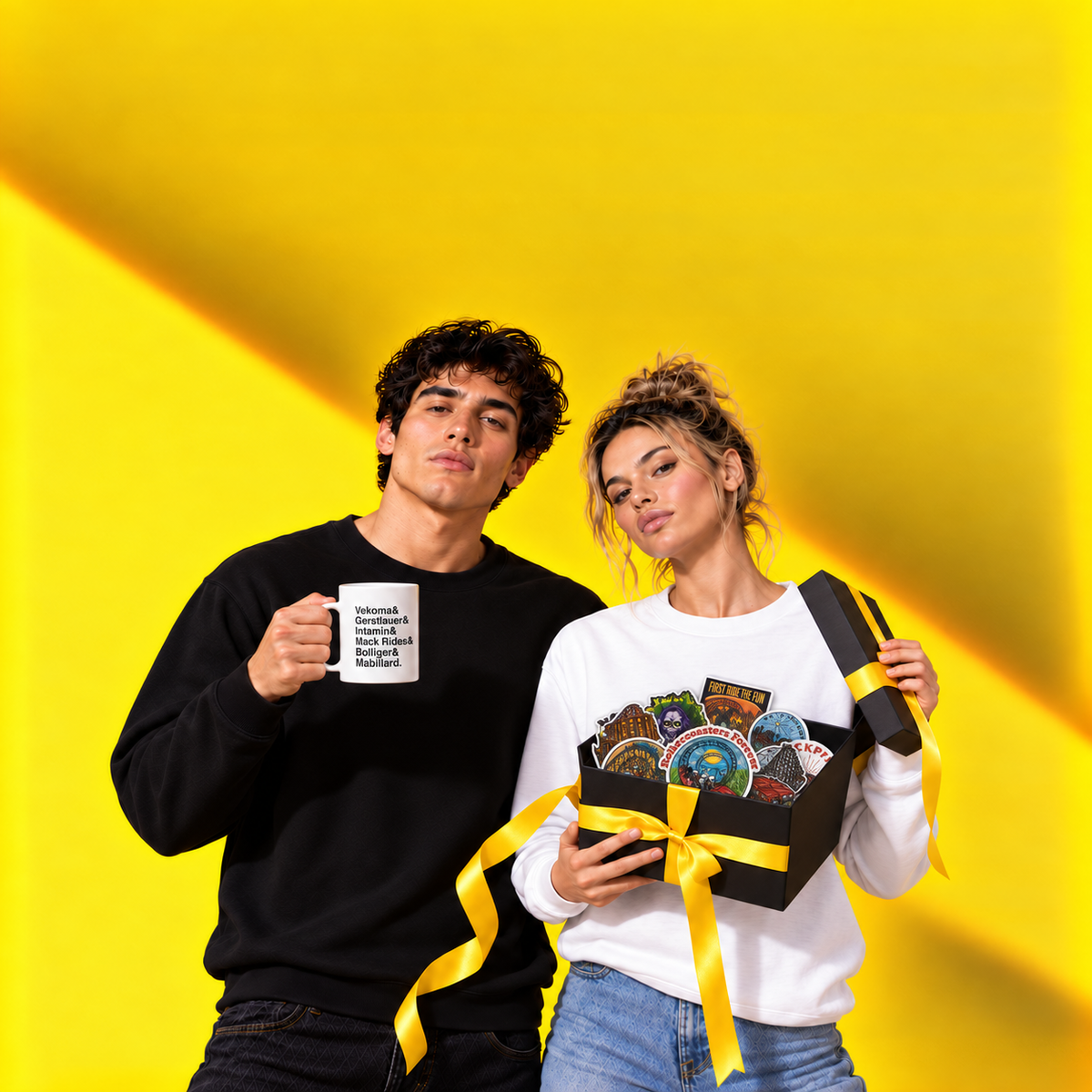 Geschenkideen für Achterbahn-Fans – Tasse, Sticker und Geschenkbox