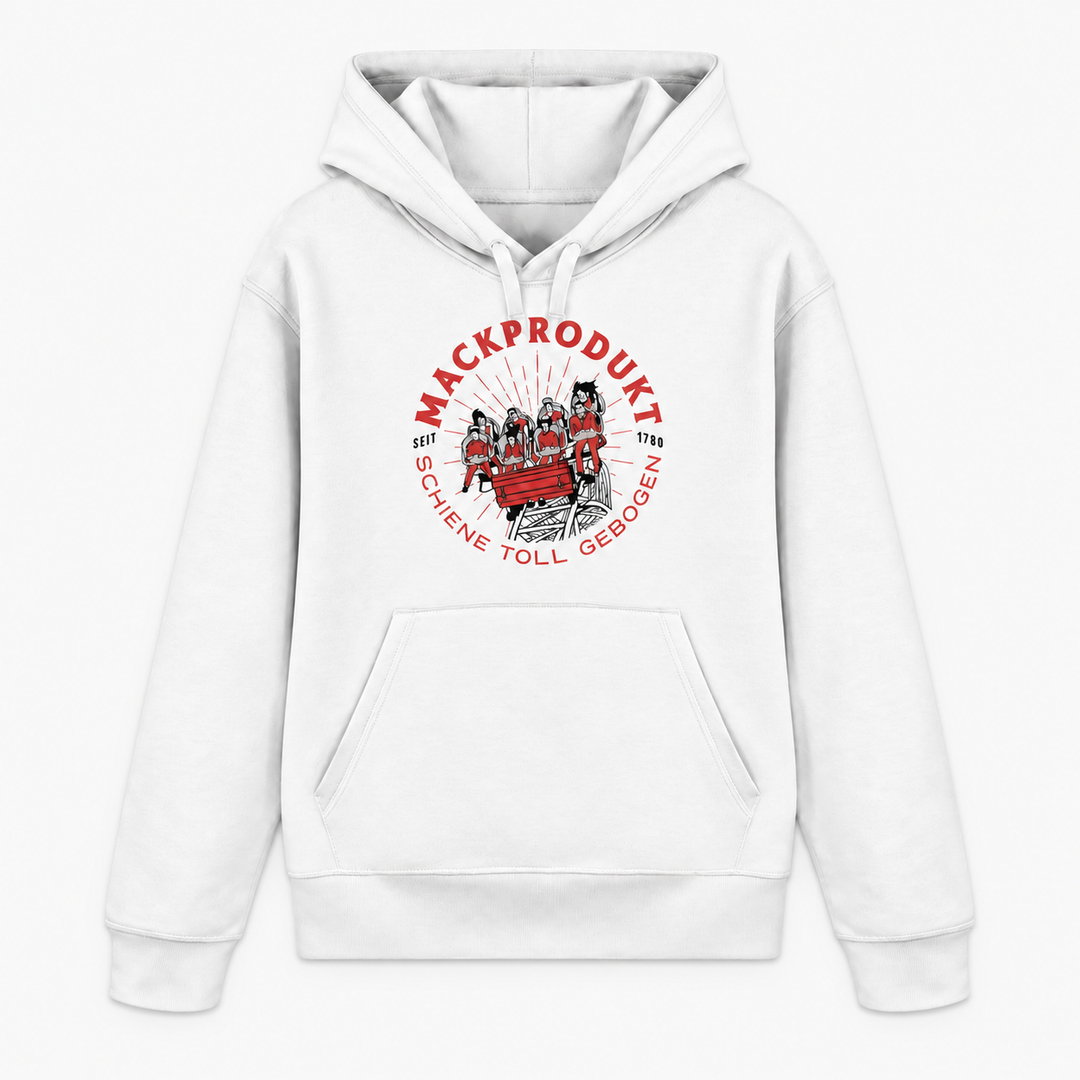 MACKPRODUKT Hoodie in Weiß mit Achterbahn-Frontprint
