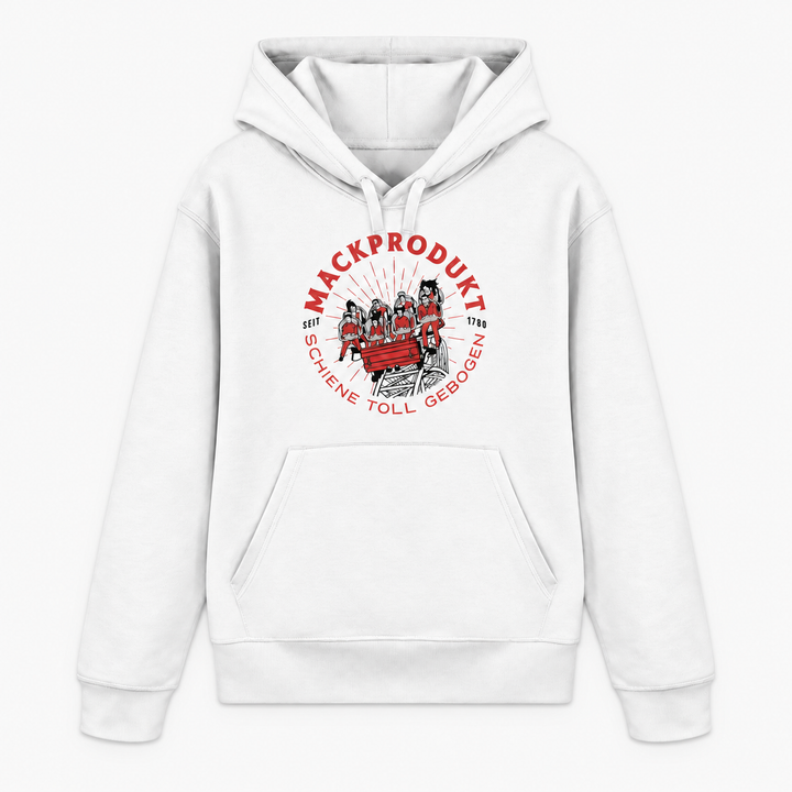 MACKPRODUKT Hoodie in Weiß mit Achterbahn-Frontprint