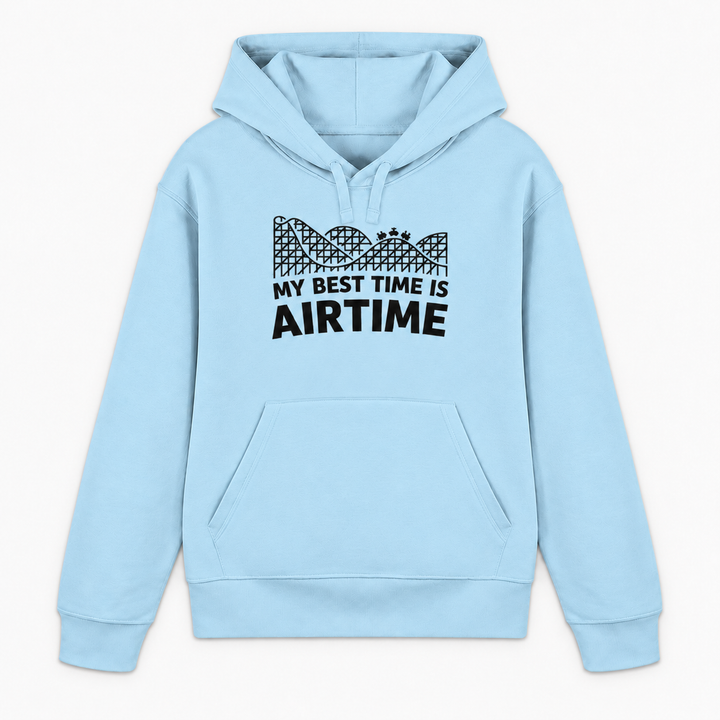 MY BEST TIME IS AIRTIME Hoodie in Himmelblau mit Achterbahn-Frontprint