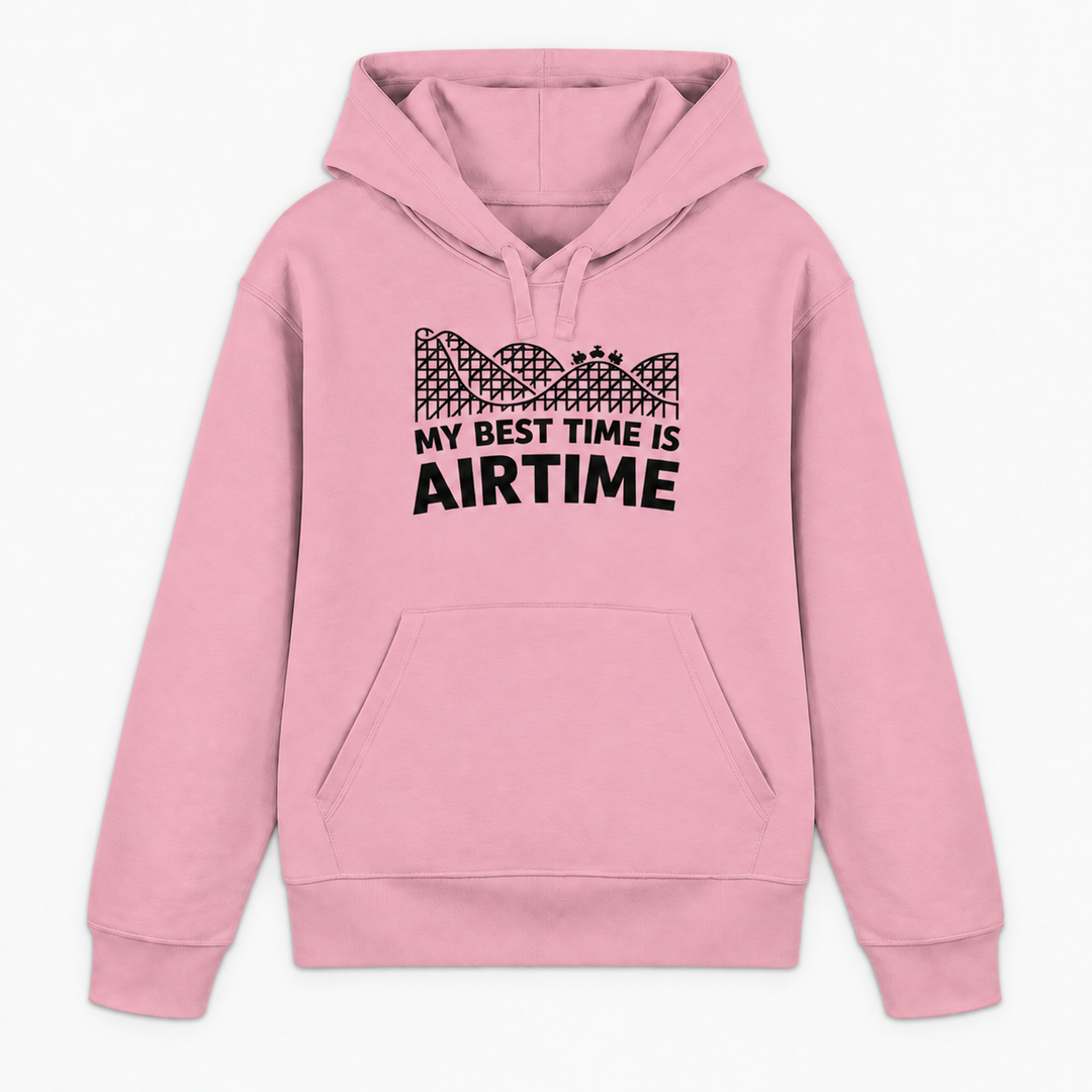 MY BEST TIME IS AIRTIME Hoodie in Pink mit Achterbahn-Frontprint