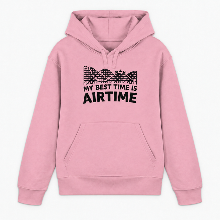 MY BEST TIME IS AIRTIME Hoodie in Pink mit Achterbahn-Frontprint