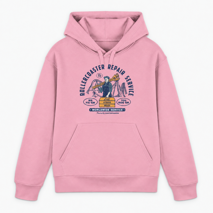 REPAIR SERVICE Hoodie in Pink mit Retro-Achterbahn-Frontprint