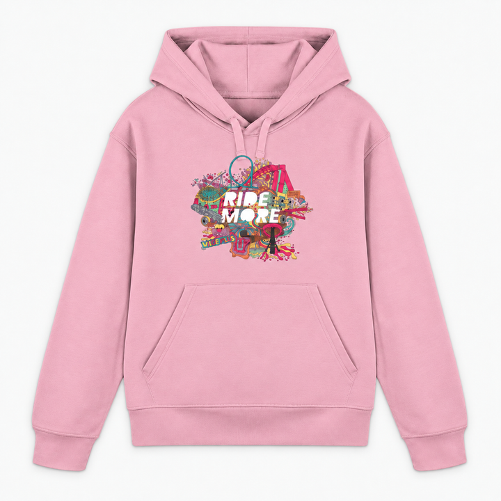 RIDE MORE Hoodie in Pink mit buntem Freizeitpark-Frontprint