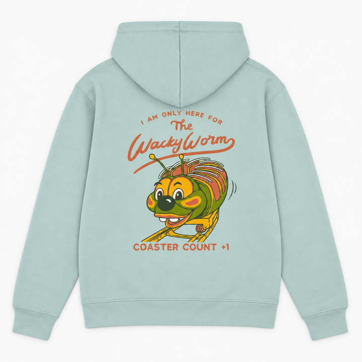 WACKY WORM Hoodie in Caribbean Blue – Rückenprint Coaster Count +1