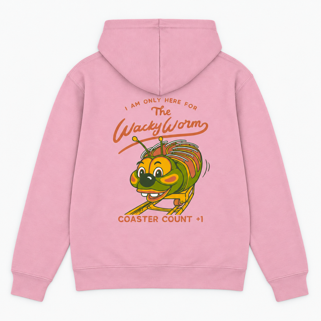 WACKY WORM Hoodie in Pink – Rückenprint Coaster Count +1