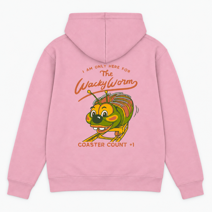 WACKY WORM Hoodie in Pink – Rückenprint Coaster Count +1