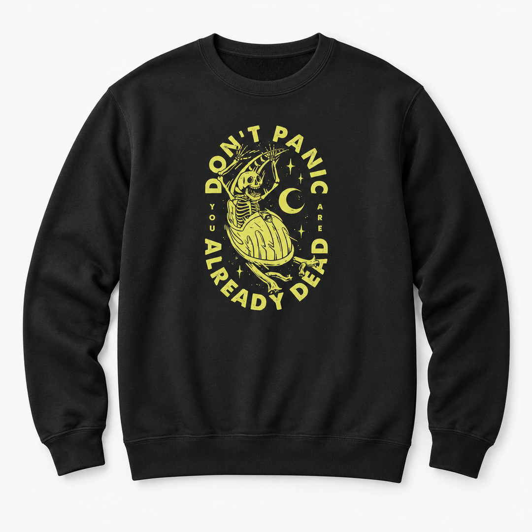 DON'T PANIC Sweatshirt in Schwarz mit großem Skelett-Frontprint