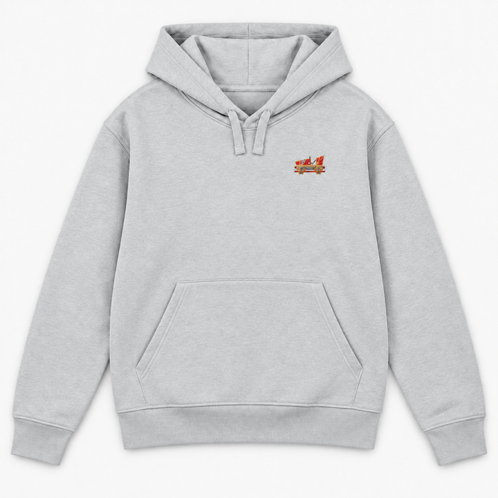 Indoor Coaster 2.0 Rust Frontcar Stick Hoodie – Grau meliert – Vorderseite
