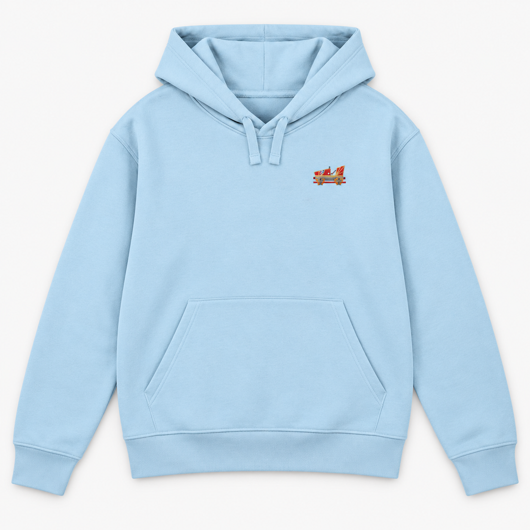 Indoor Coaster 2.0 Rust Frontcar Stick Hoodie – Hellblau – Vorderseite