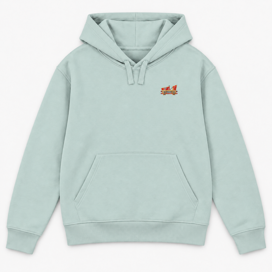 Indoor Coaster 2.0 Rust Frontcar Stick Hoodie – Karibikblau – Vorderseite