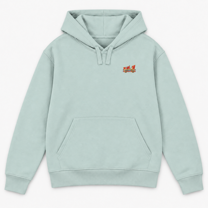 Indoor Coaster 2.0 Rust Frontcar Stick Hoodie – Karibikblau – Vorderseite