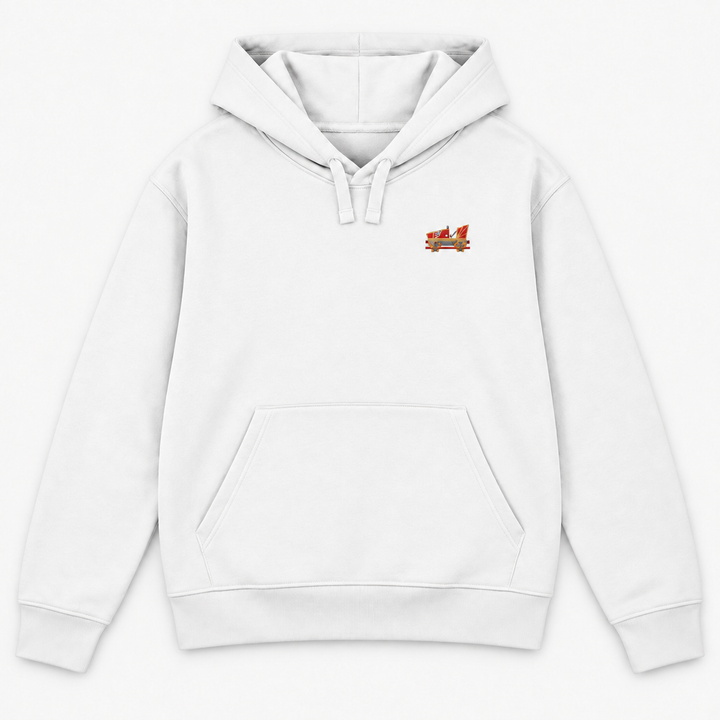 Indoor Coaster 2.0 Rust Frontcar Stick Hoodie – Weiß – Vorderseite