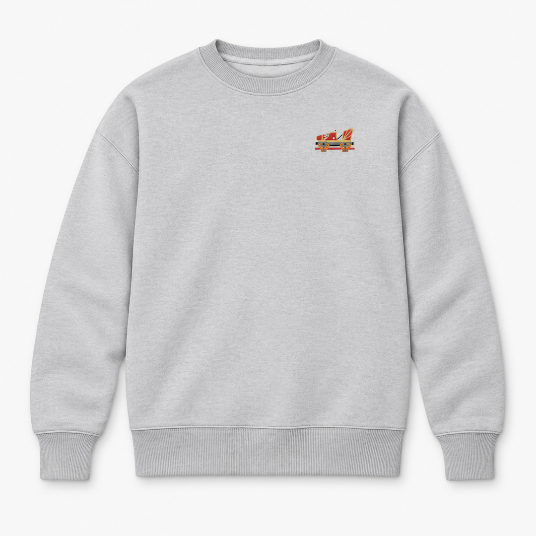 Indoor Coaster 2.0 Rust Frontcar Stick Sweatshirt – Grau meliert, Vorderseite