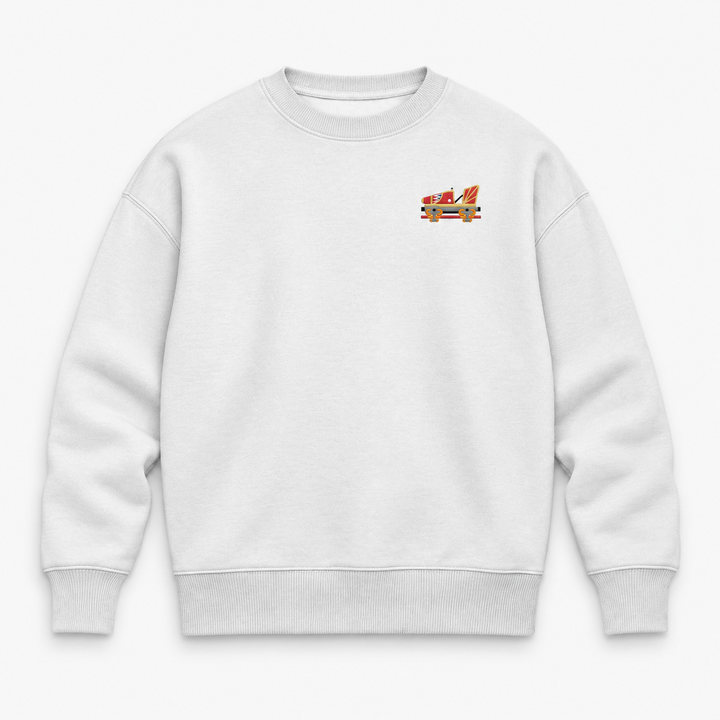 Indoor Coaster 2.0 Rust Frontcar Stick Sweatshirt – Weiß, Vorderseite