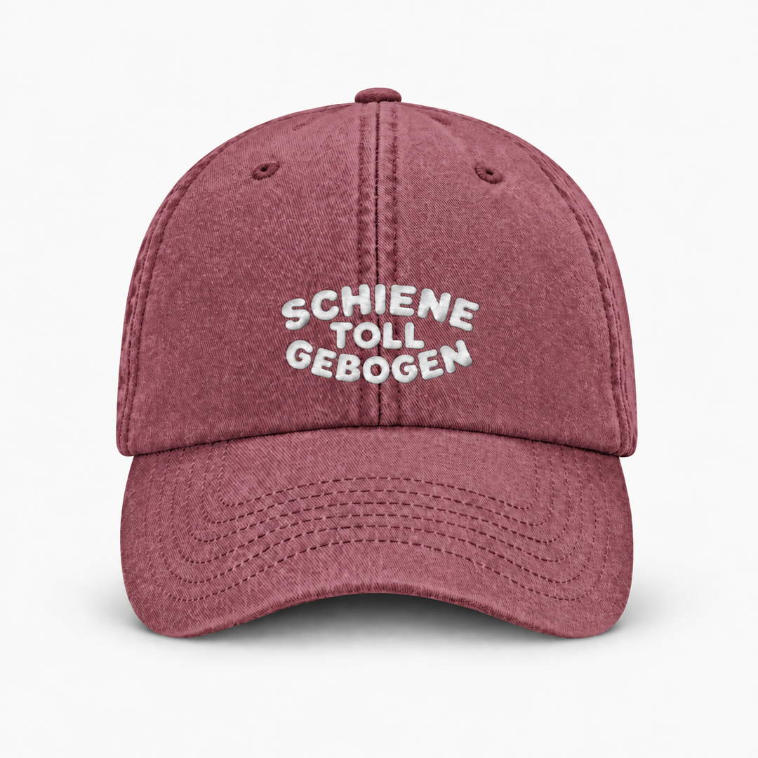 SCHIENE TOLL GEBOGEN Vintage Cap – Vintage Rot, weißer Stick, Frontansicht