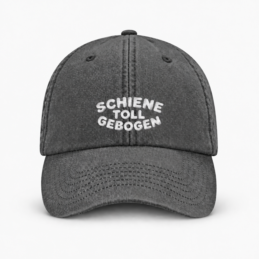 SCHIENE TOLL GEBOGEN Vintage Cap – Vintage Schwarz, weißer Stick, Frontansicht