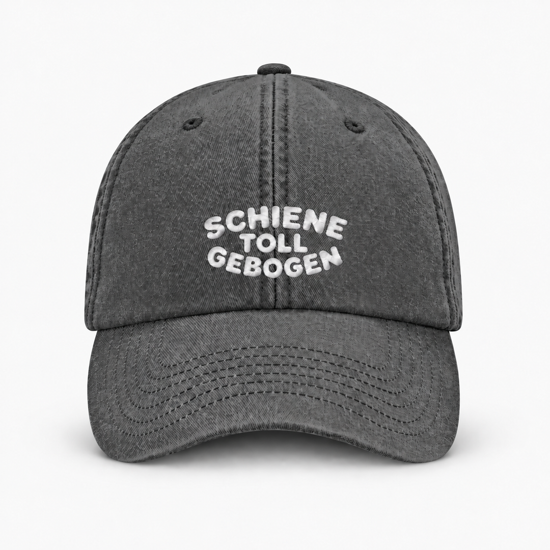 SCHIENE TOLL GEBOGEN Vintage Cap – Vintage Schwarz, weißer Stick, Frontansicht