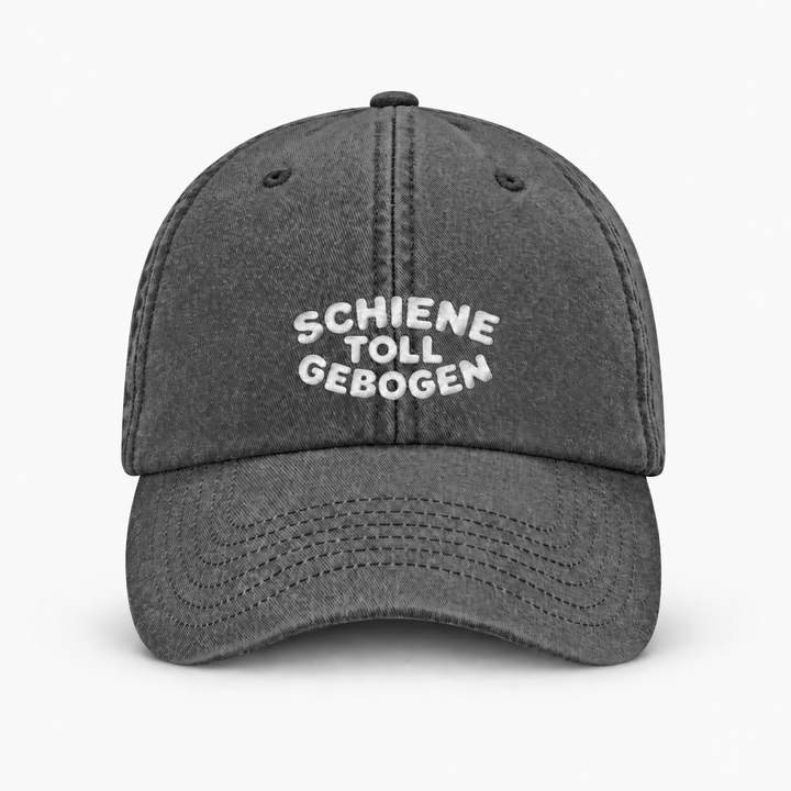 SCHIENE TOLL GEBOGEN Vintage Cap – Vintage Schwarz, weißer Stick, Frontansicht