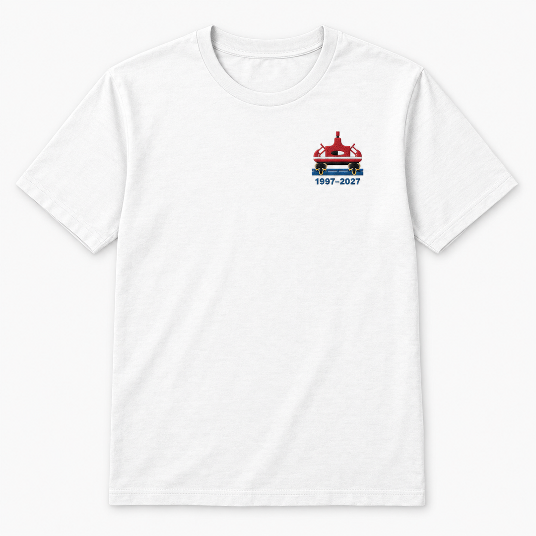 Spinning Coaster Rust Frontcar Stick T-Shirt in Weiß