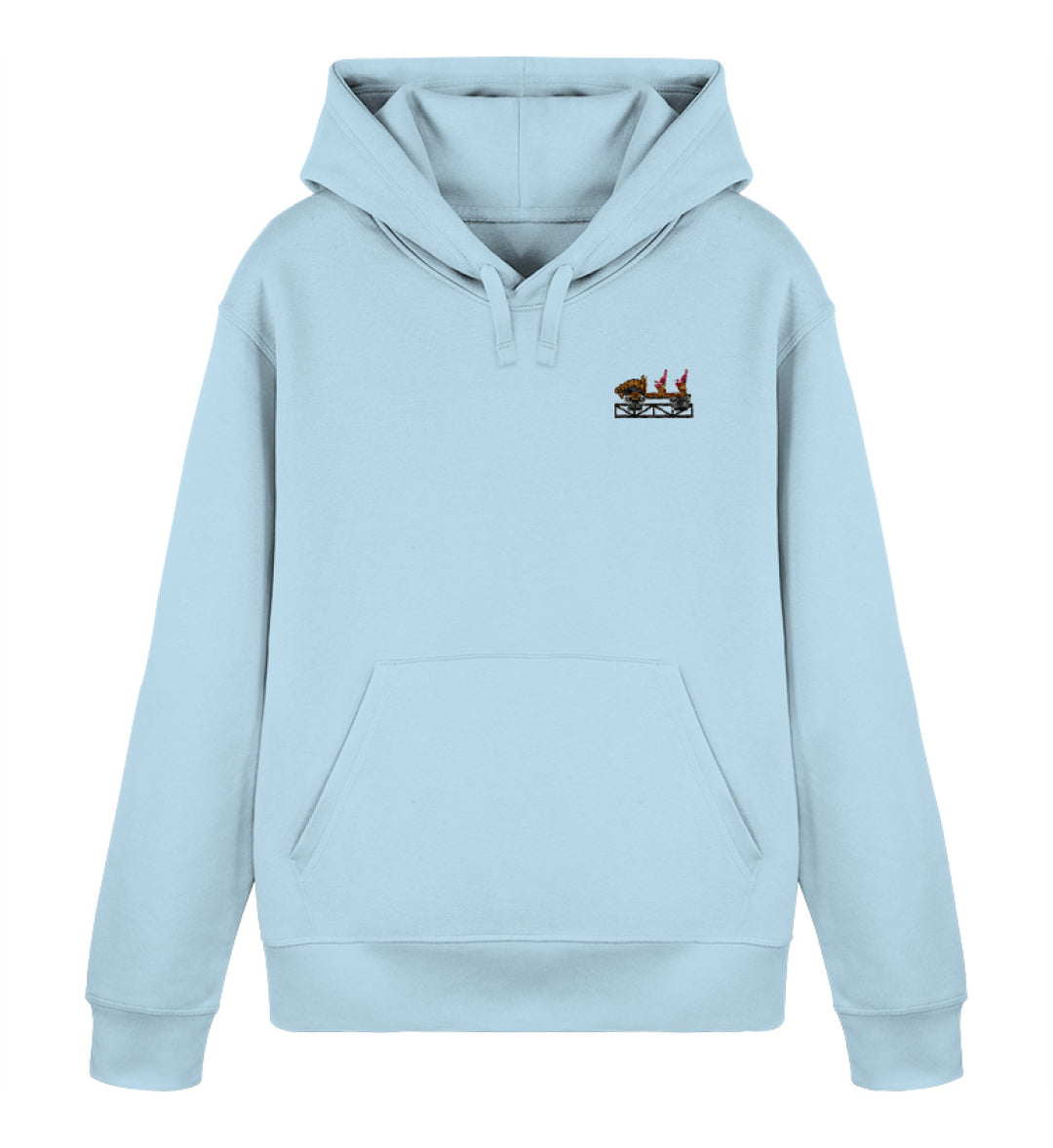 Multi Launch Coaster Brühl Frontcar Stick Hoodie in Himmelblau – Vorderansicht