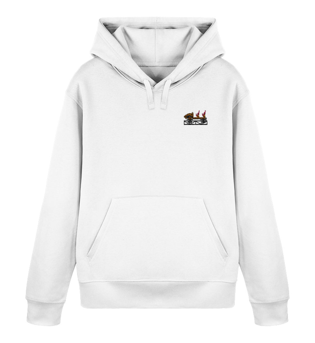 Multi Launch Coaster Brühl Frontcar Stick Hoodie in Weiß – Vorderansicht