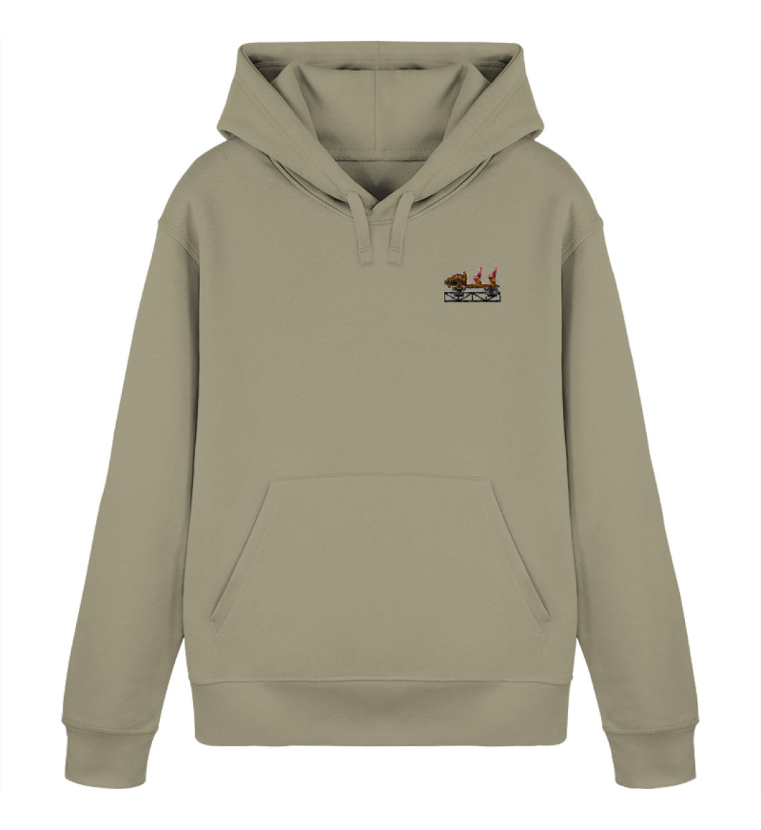 Multi Launch Coaster Brühl Frontcar Stick Hoodie in Khaki – Vorderansicht