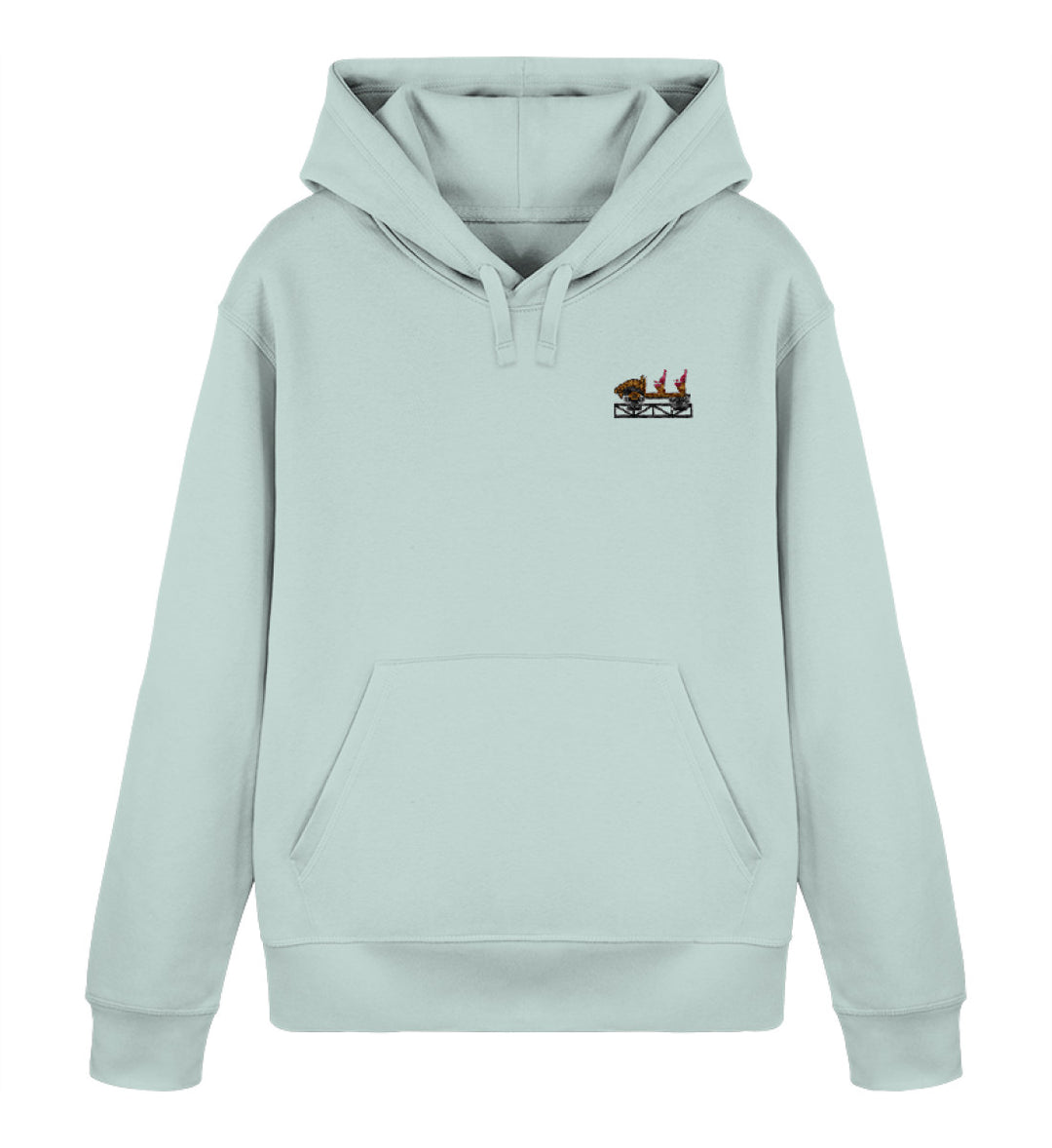 Multi Launch Coaster Brühl Frontcar Stick Hoodie in Karibikblau – Vorderansicht