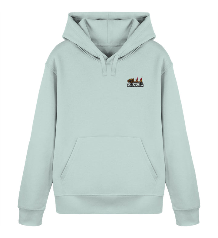 Multi Launch Coaster Brühl Frontcar Stick Hoodie in Karibikblau – Vorderansicht